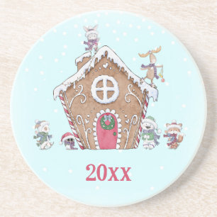 Gingerbrood Winter Stars Ice Skies Animals Zandsteen Onderzetter