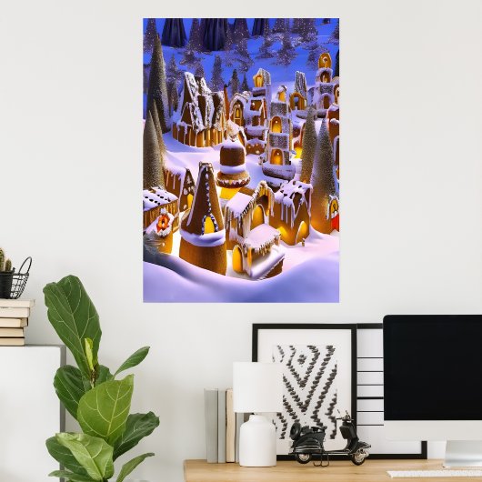 Gingerbrood wintersneeuw | AI Art Poster (Thuiskantoor)