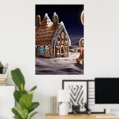 Gingerbroodhuis op de maan | AI Art Poster (Thuiskantoor)