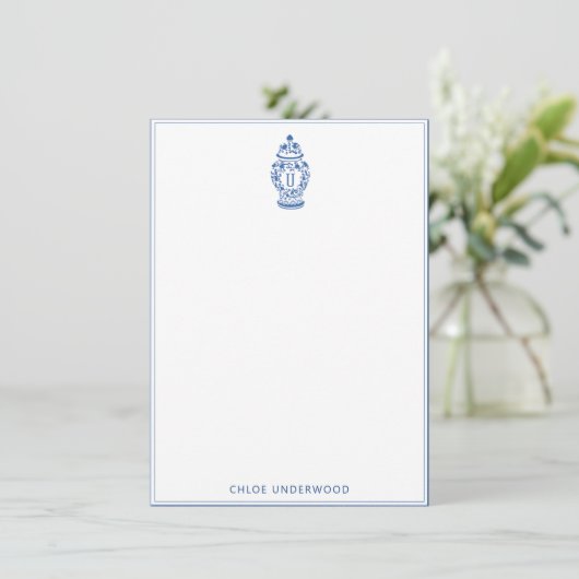 GingerJar Chinoiserie | Monogram U | Note-Kaart Kaart (Staand voorkant)