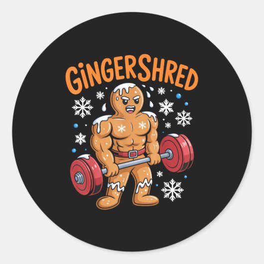 Gingershred Christmas Gym Workout Funny Gingerbrea Ronde Sticker (Voorkant)