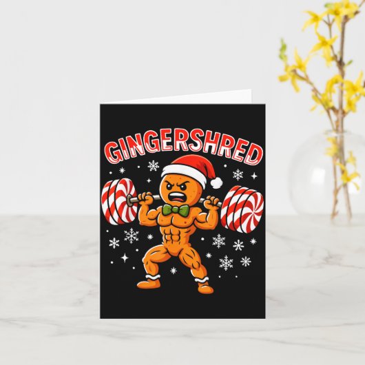 Gingershred Funny Gingerbread Man Gym Bodybuilding Kaart (Gele Bloem)