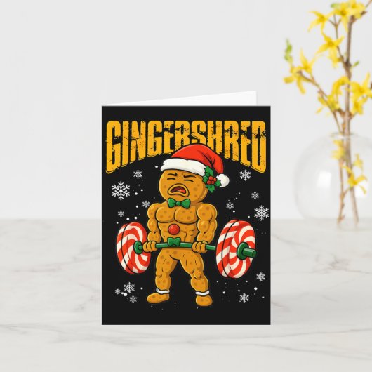 Gingershred Funny Gingerbread Man Gym Bodybuilding Kaart (Gele Bloem)