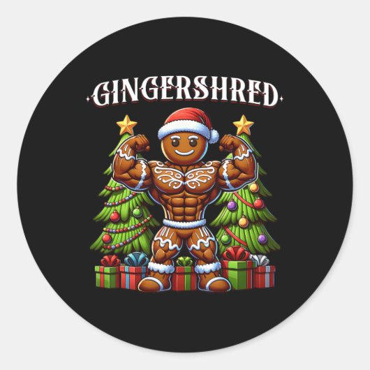 Gingershred Funny Gingerbread Man Gym Bodybuilding Ronde Sticker (Voorkant)
