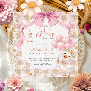 Gingham All in One Dwaze Gans Strik Baby Shower Kaart