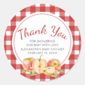 Gingham Apple of Our Eye Baby Shower Ronde Sticker (Voorkant)