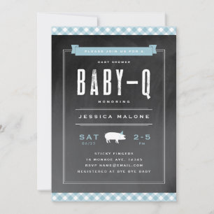 Gingham Baby BBQ Blauwe Baby Shower Kaart