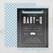 Gingham Baby BBQ Blue Baby shower Kaart (Voorkant / Achterkant)