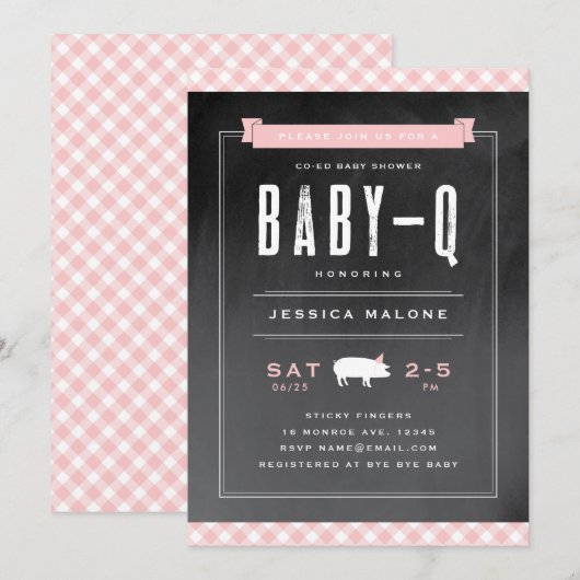 Gingham Baby BBQ Co-ed Baby shower Kaart (Voorkant / Achterkant)
