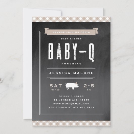 Gingham Baby BBQ Neutraal Khaki Baby Shower Kaart (Voorkant)