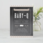 Gingham Baby BBQ Neutraal Khaki Baby Shower Kaart (Staand voorkant)