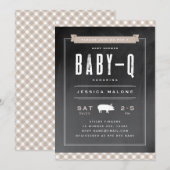 Gingham Baby BBQ Neutraal Khaki Baby Shower Kaart (Voorkant / Achterkant)
