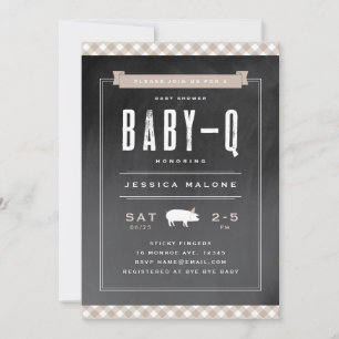 Gingham Baby BBQ Neutral Khaki Baby shower Kaart