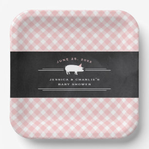 Gingham Baby BBQ Roze Gezamenlijke Baby Shower Papieren Bordje