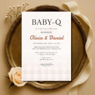 Gingham Baby Q Rustic Couples Baby Shower Kaart
