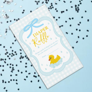 Gingham baby shower luier raffle met waterdruppels informatiekaartje