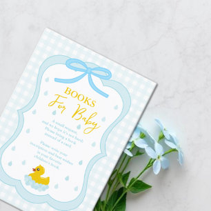 Gingham babyboeken voor baby met waterdruppels voo informatiekaartje