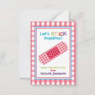 Gingham Bandage Valentijnse klaslokaalkaarten Notitiekaartje