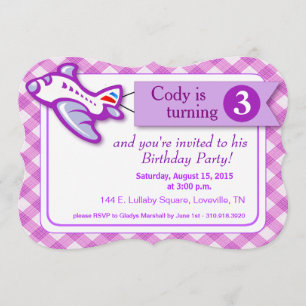 Gingham Banner Plane Birthday lavendel Kaart