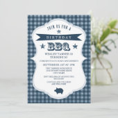 Gingham Barbecue Birthday Party Invitation Kaart (Staand voorkant)