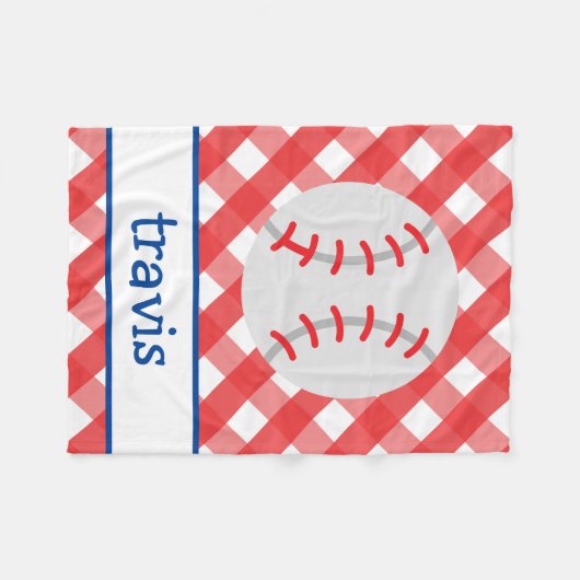 Gingham Baseball Personalized Fleece Blanket (Voorkant (Horizontaal))