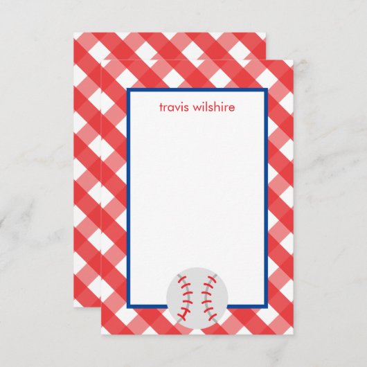 Gingham Baseball Persoonlijke notitiekaarten (Voorkant / Achterkant)