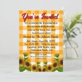 Gingham BBQ Invite Barn Style Backyard Party Kaart (Staand voorkant)
