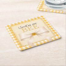Gingham Bee Baby Shower Decor Paper Coaster