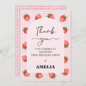 Gingham Berry Sweet 1e Verjaardag Dank Je Kaart (Voorkant / Achterkant)