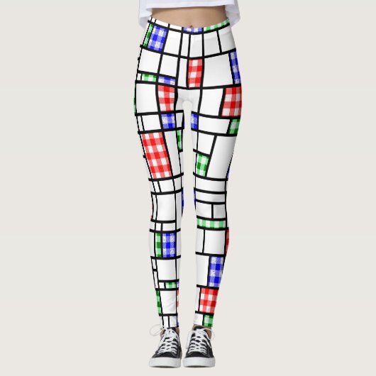 Gingham Blauw Rood Groen Modern Art Grid Legging (Voorkant)