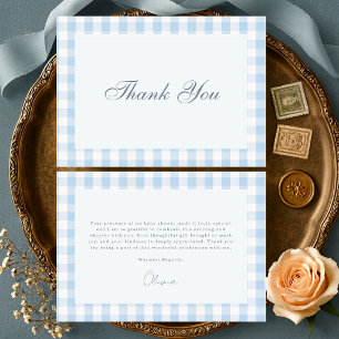 Gingham Blauwe Baby Shower voor Jongen Bedankkaart