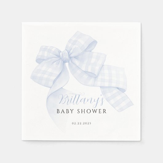 Gingham Blue Bow Baby Shower Paper Napkins Servet (Voorkant)