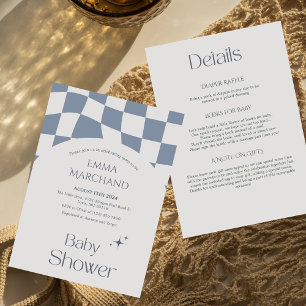 Gingham Blue Checkered Plaid Baby Shower Kaart