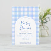Gingham Blue Checkered Plaid-Baby shower Kaart (Staand voorkant)