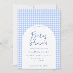 Gingham Blue Checkered Plaid-Baby shower Kaart