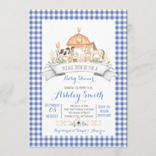 Gingham boerderij baby shower uitnodiging