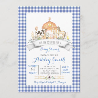 Gingham boerderij baby shower uitnodiging