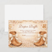 Gingham Boots And Bows Diapper Raffle Informatiekaartje (Voorkant / Achterkant)