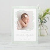 Gingham Bow Photo Birth Announcement Aankondiging (Staand voorkant)