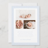 Gingham Bow Photo Birth Announcement Aankondiging (Achterkant)