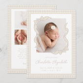 Gingham Bow Photo Birth Announcement Aankondiging (Voorkant / Achterkant)