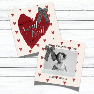 Gingham Bow Red Valentine's Classroom Photo Card Notitiekaartje