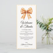 Gingham Bow Wedding Place Setting Thank You Card Programma (Staand voorkant)