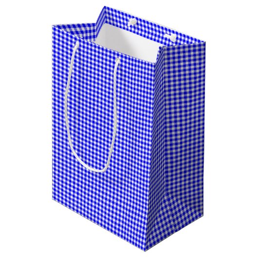 Gingham-Bright Blue-Gift Bag M Medium Cadeauzakje (Voorkant Gekanteld)