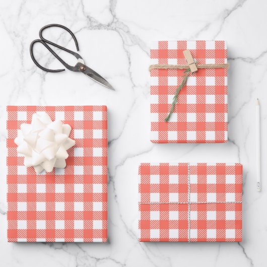 Gingham Buffalo Pset Red Modern Farmhouse Inpakpapier Vel (Voorkant)