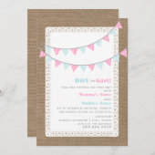 Gingham Bunting Gender Reopenbaart uitnodiging (Voorkant / Achterkant)