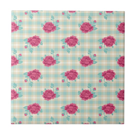 gingham carreaux et roses chic rose pattern (Devant)