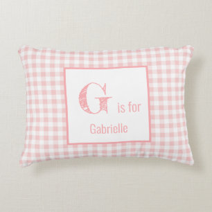 Gingham Check Baby Pink & White - Monogram Nursery Accent Kussen