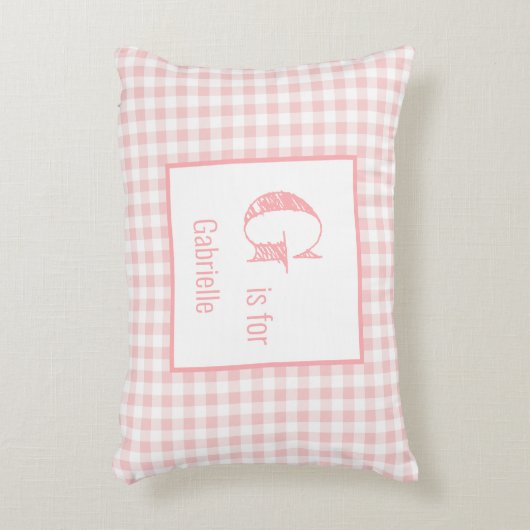 Gingham Check Baby Pink & White - Monogram Nursery Accent Kussen (Voorkant(Verticaal))