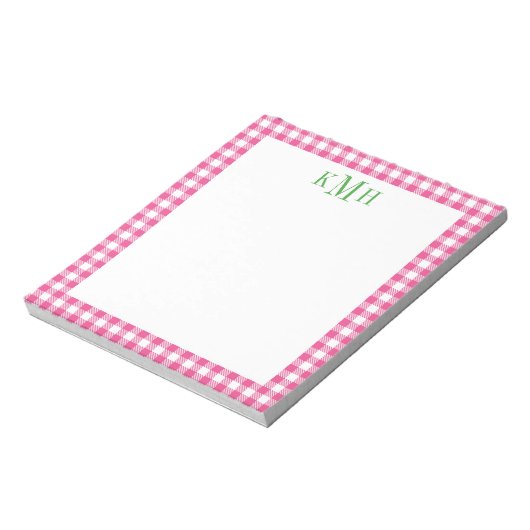 Gingham Check Border Bright Roze Blocnote (Gedraaid)